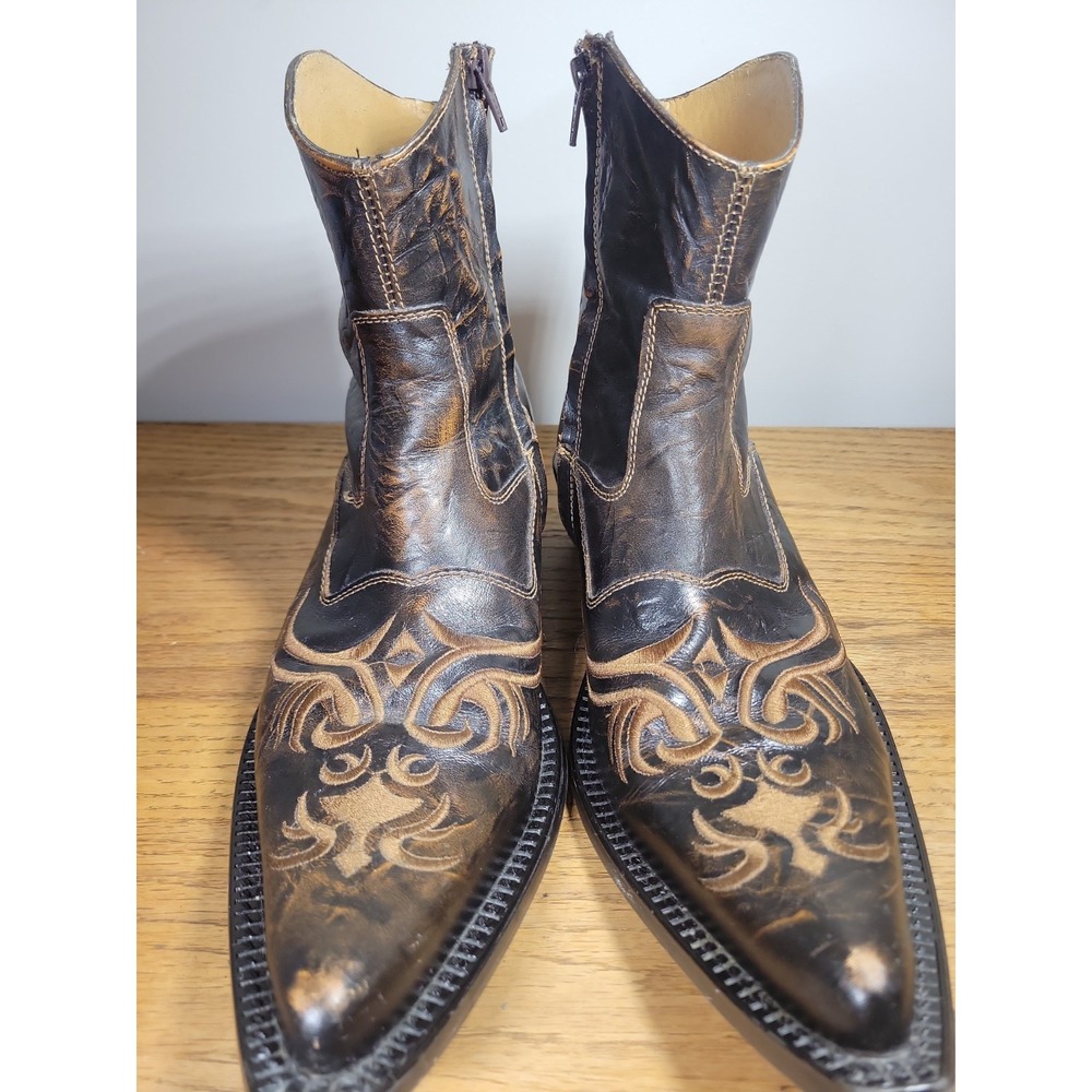 Ferrato 9161 Brown Leather Western Cowboy Boots Embroidered Pointed Toe Men's 10